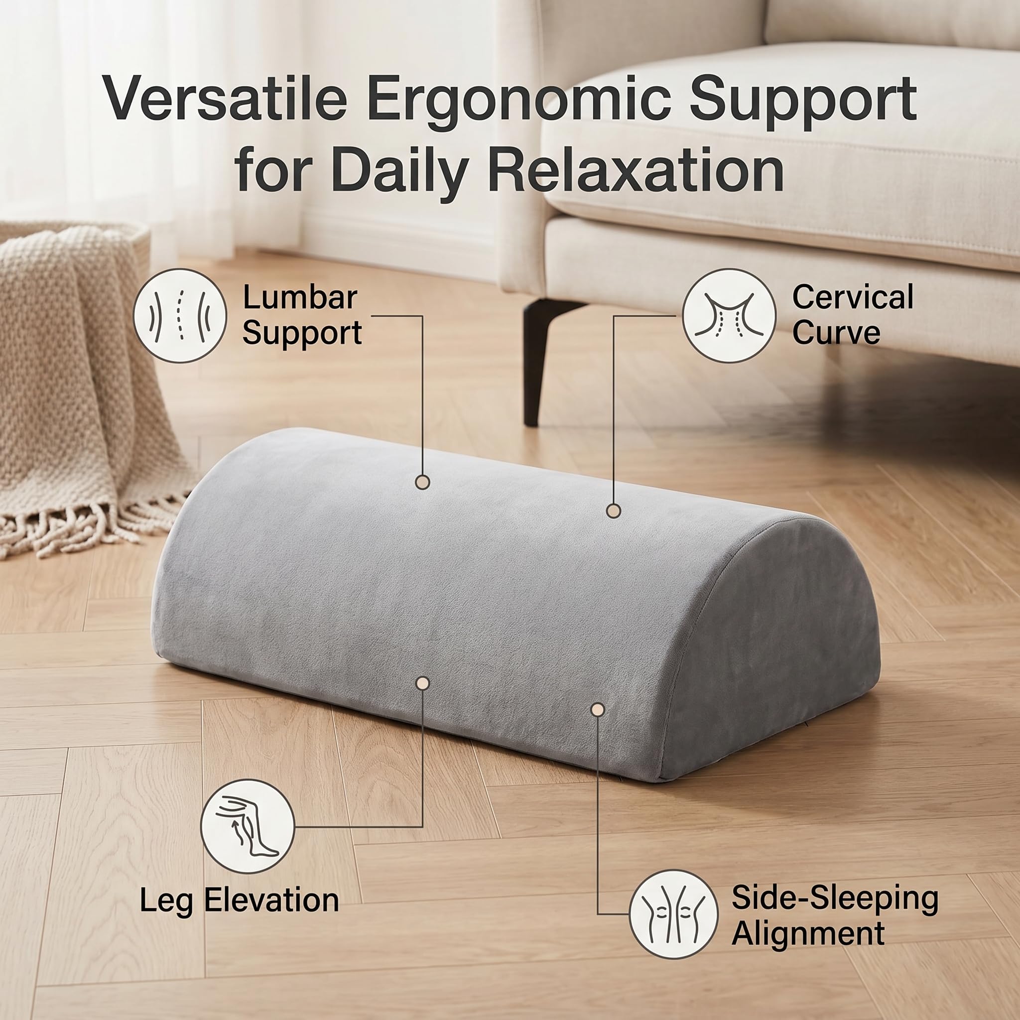 Cuscino a mezzaluna in memory foam, riposo a metà cilindro, ergonomico alto rimbalzo, fornisce equilibrio, utilizzato per vita/collo/piede