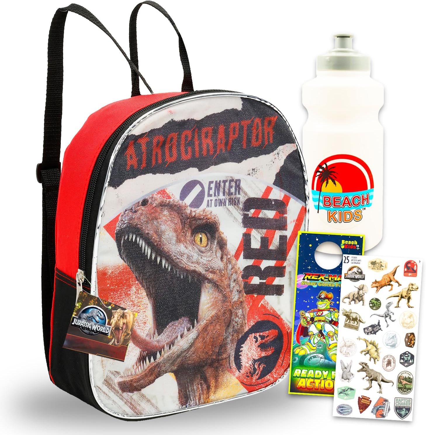 Jurassic World Rebirth Mini Backpack Set - Bundle with 11" Dinosaur Bag, Water Bottle, Stickers, More | Jurassic Park School Supplies for Kids