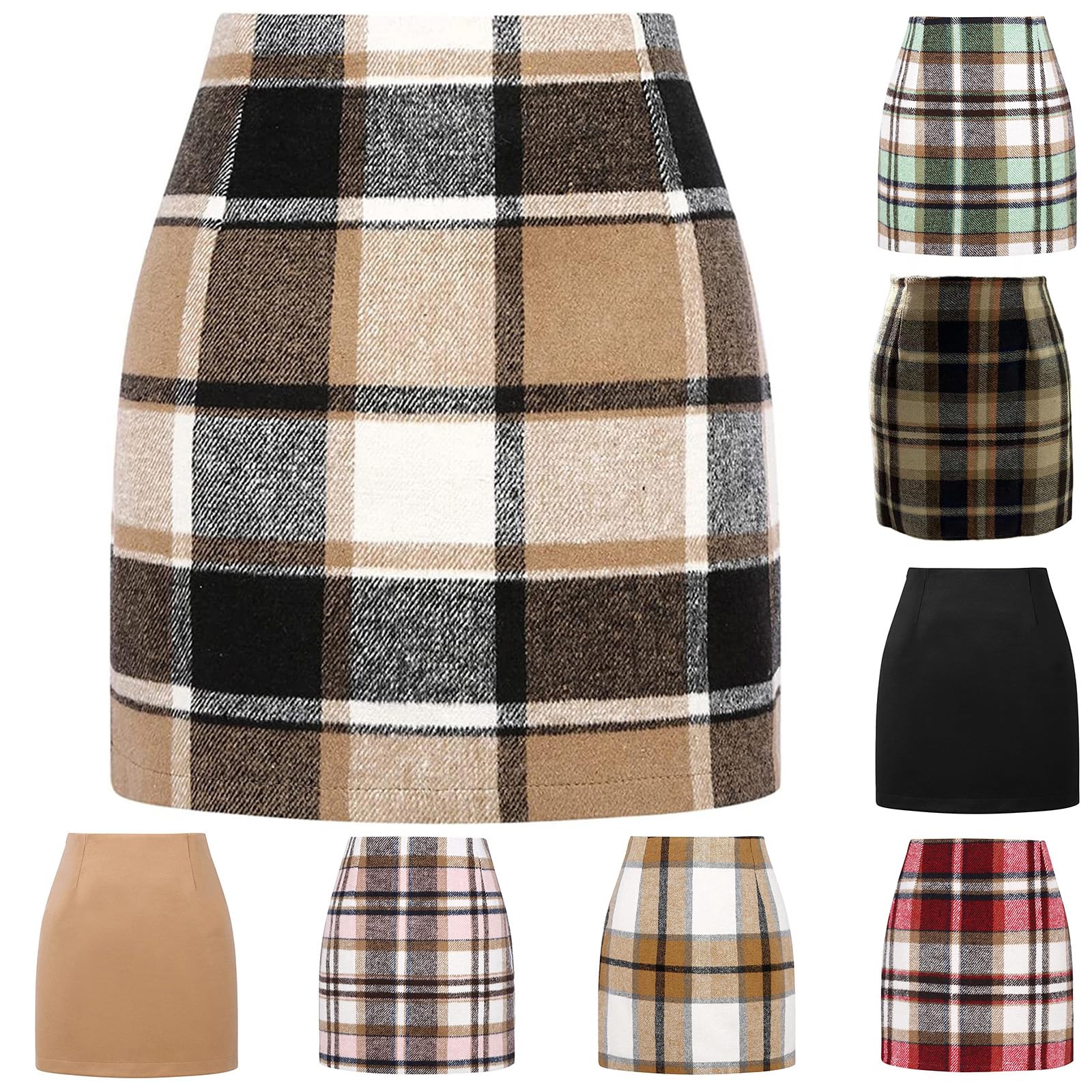 Plaid Skirts for Women Elegant High Waist Mini Pencil Skirt Bodycon Business Office Work Outfits with Side Zipper