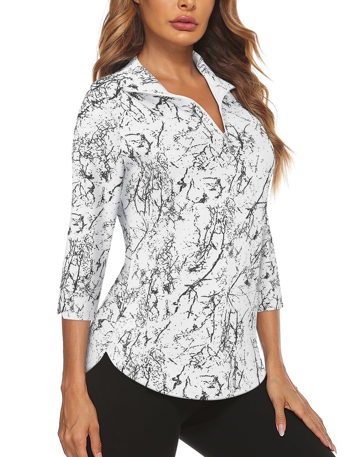 Cucuchy Style Womens Golf Shirt 3/4 Sleeve Quarter Zip Workout Tennis Tops Quick Dry UPF 50+ Shirts