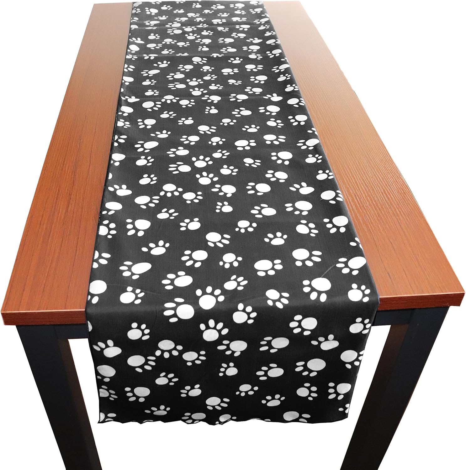 lovemyfabric Cotton Table Runner/Table Decor/Paw Prints Cotton Print for Dinner and Special Themed Events (12"X90", White Paw on Black)