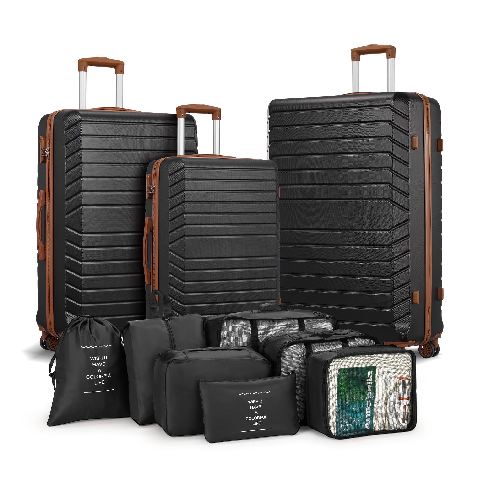 10 Piece Luggage Sets, 3 Piece Suitcase Set, 20 Carry on Luggage, 24 and 28 Checked Luggage with 7PC Packing Cubes