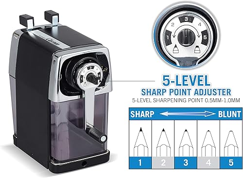 Miniatura 4 de CARL CC-2000 (RED) Sacapuntas resistente  Manivela manual totalmente metálica para aula, hogar y arte  Puntos afilados de precisión, resistente a