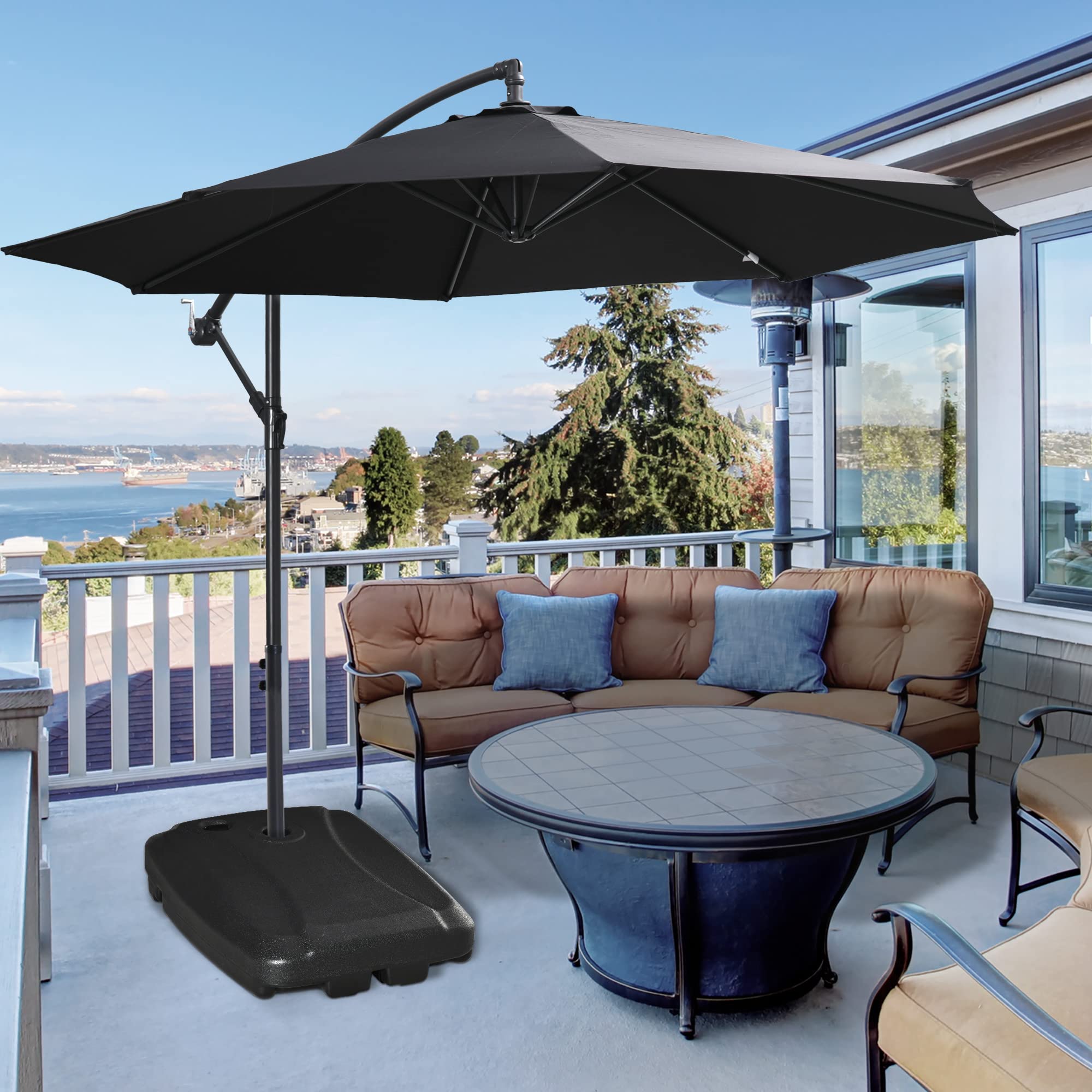 Outsunny Base per Ombrellone a Sbalzo in HDPE con Ruote Maniglia Nero