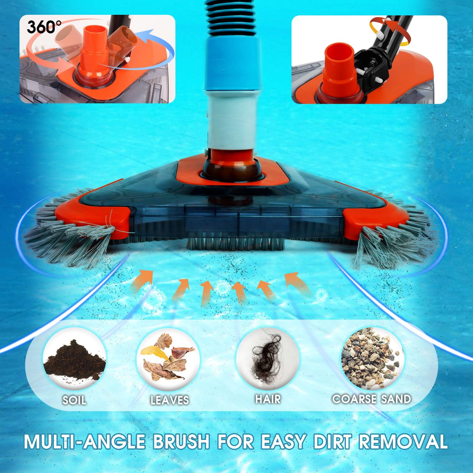 TidyMister Testa Aspirante Per Piscina - Spazzola Angolare, Ponderata, Sicura Per Vinile
