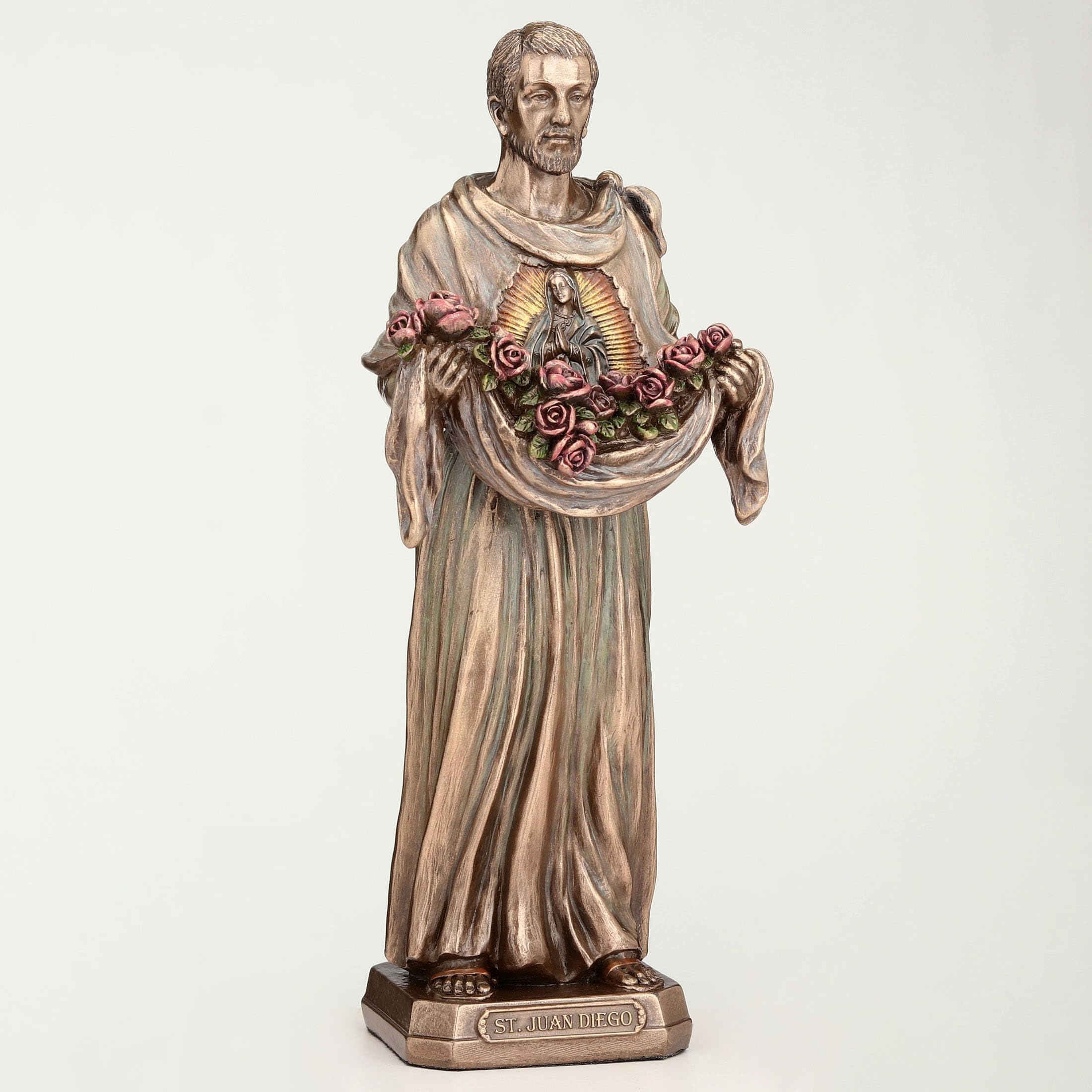 Veronese Design Escultura de San Juan Diego Cuauhtlatoatzin de resina fundida en frío con acabado de bronce de 8 1/8 pulgadas