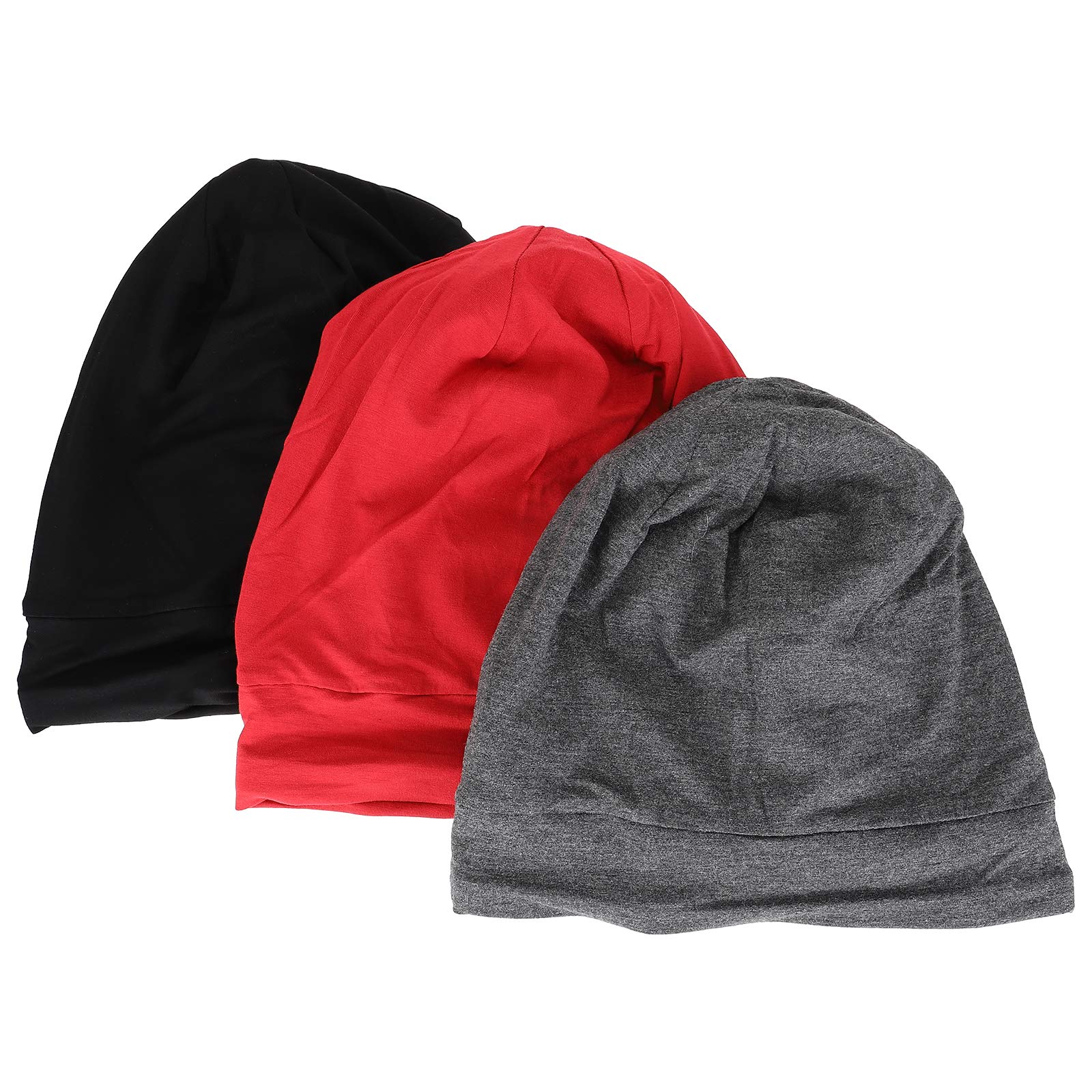 Gorro de Satén Ajustable para Dormir, 3 Piezas, Negro