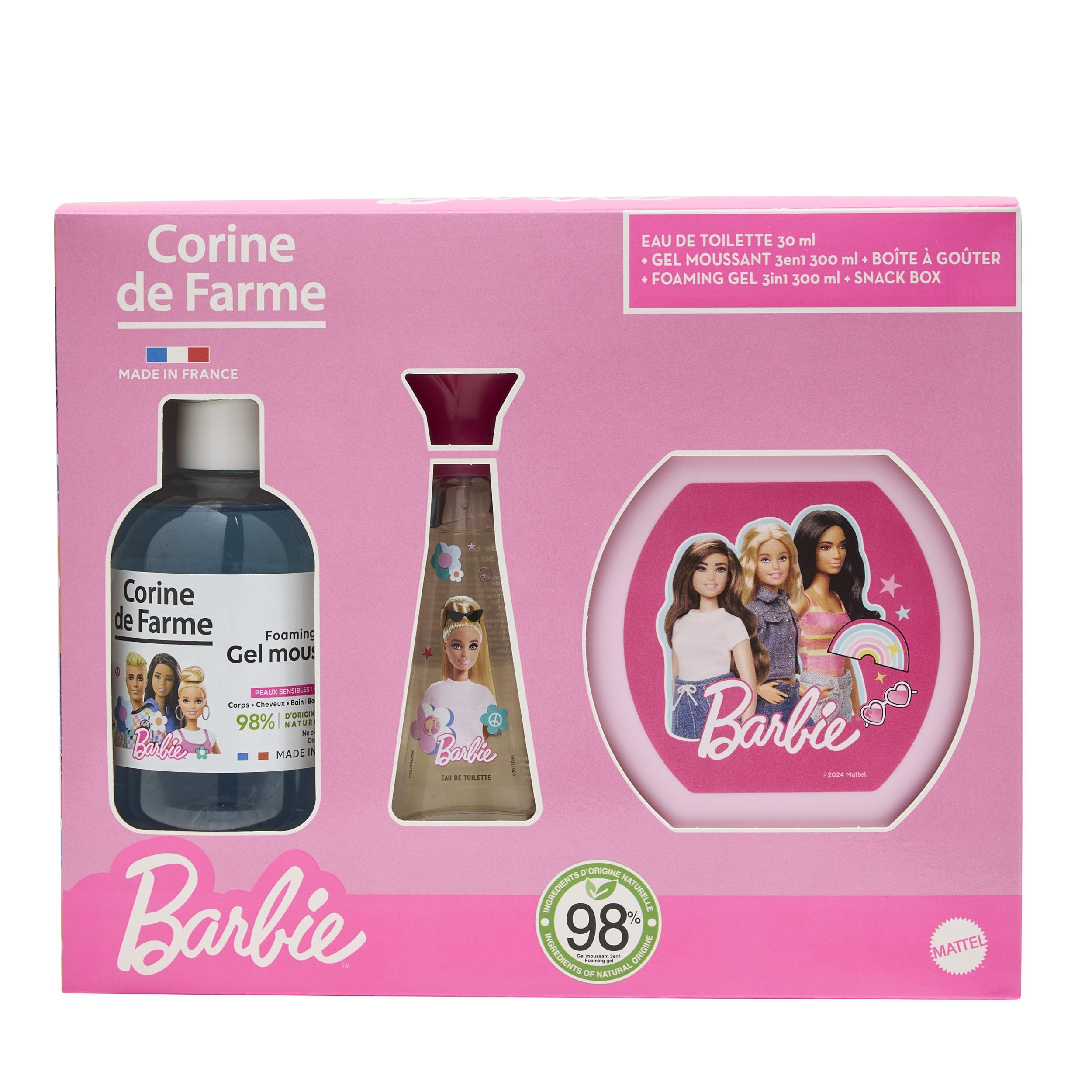 Corine de Farme - Coffret Barbie Enfant - Eau de Toilette 30ml Florale & Fruitée + Gel Moussant 3 en 1, Cheveux & Bain - Ingrédients Naturels