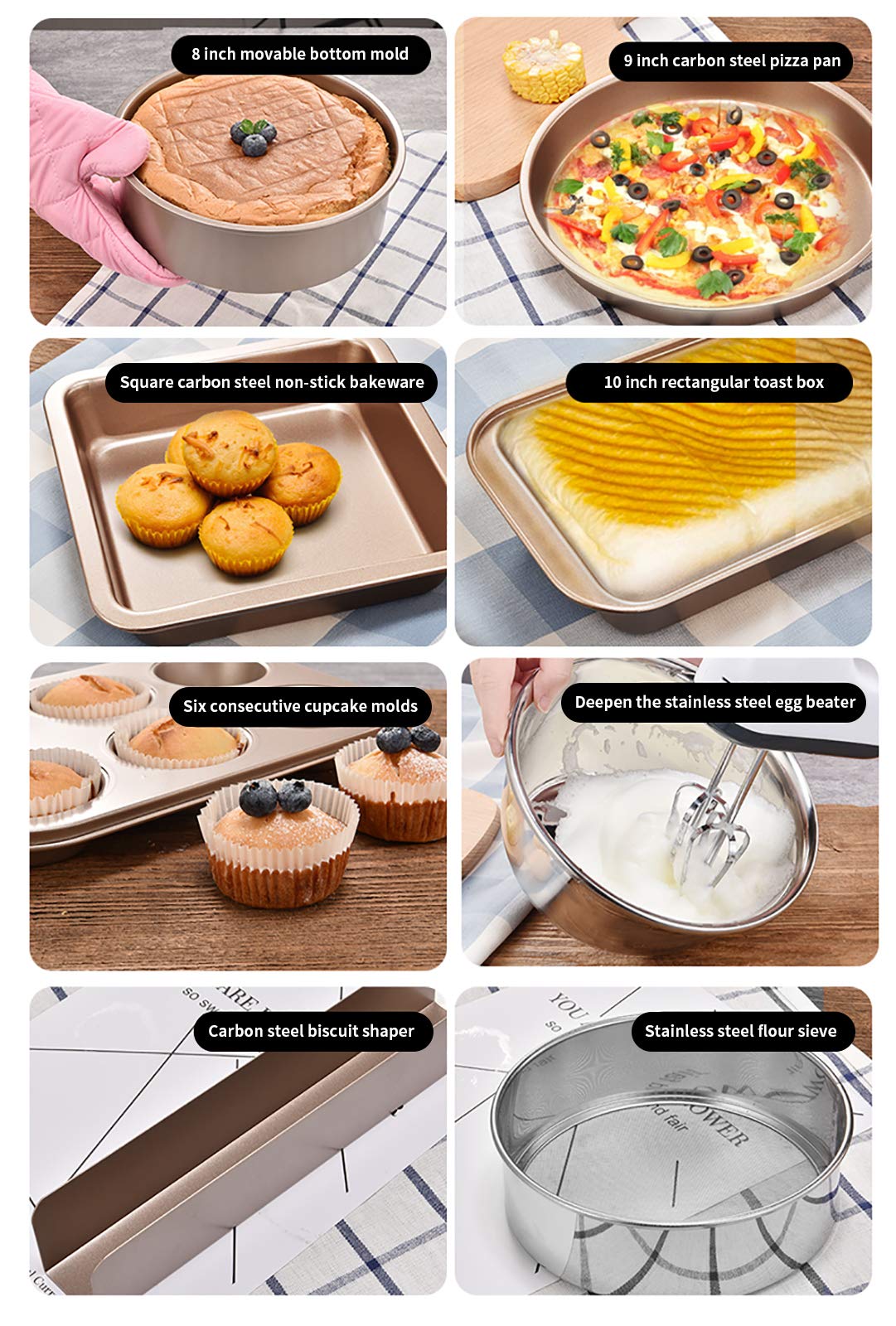 Juego de bandejas para hornear Bandejas para hornear antiadherentes Los utensilios para hornear con revestimiento antiadherente de doble capa son adecuados para hornos, hornos de microondas y regalo