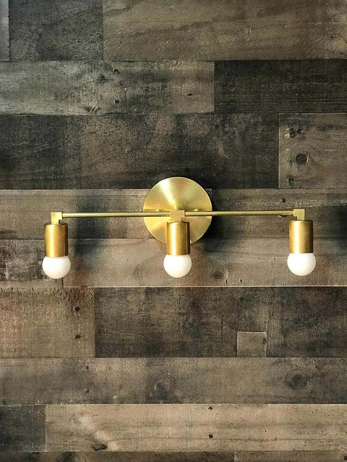 Sponsored Ad - 60W Modern Wall Sconce Vanity 3 Light Abstract Mid Century Industrial Bathroom Light (Brass Antique)