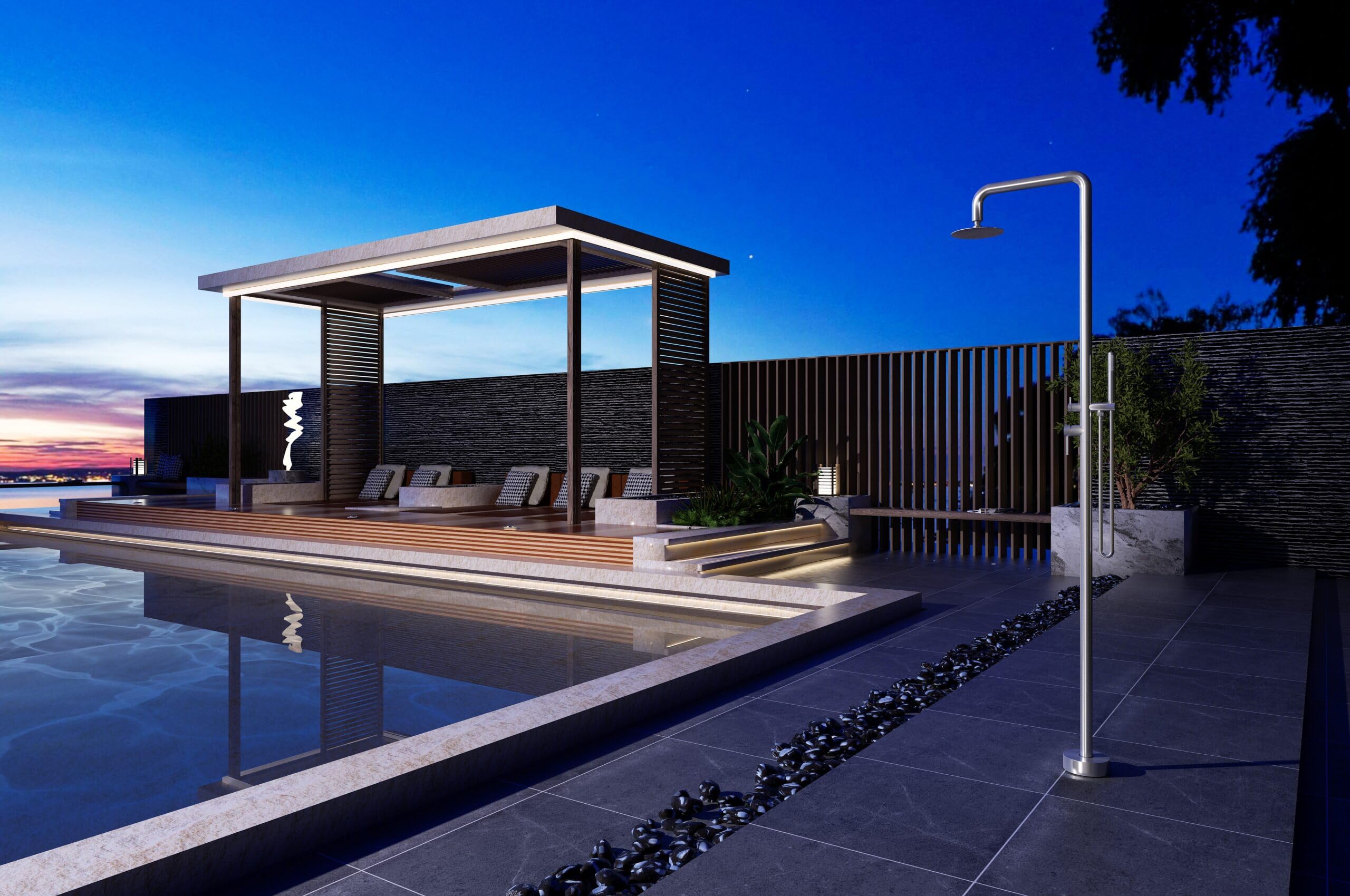 Mice - Colonna doccia da esterno in acciaio inox S316 - Monomando a 2 vie con manico doccia - Docce per piscina, giardino e spa, colore acciaio spazzolato