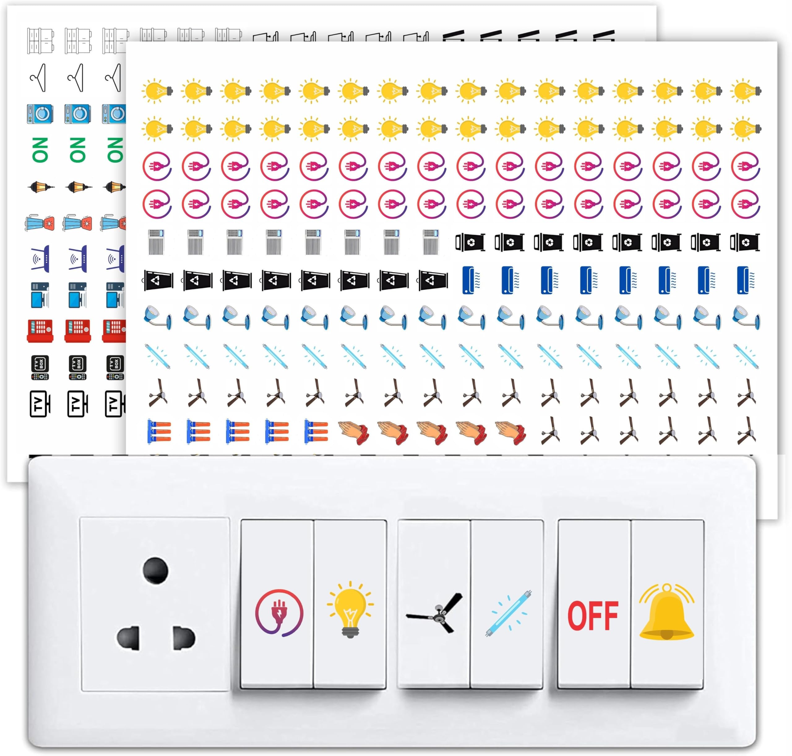 ARNEMA Transparent Switch ID Stickers for Switch Boards | Self Adhesive Appliance Icon Stickers for Fan Light AC & Home Use