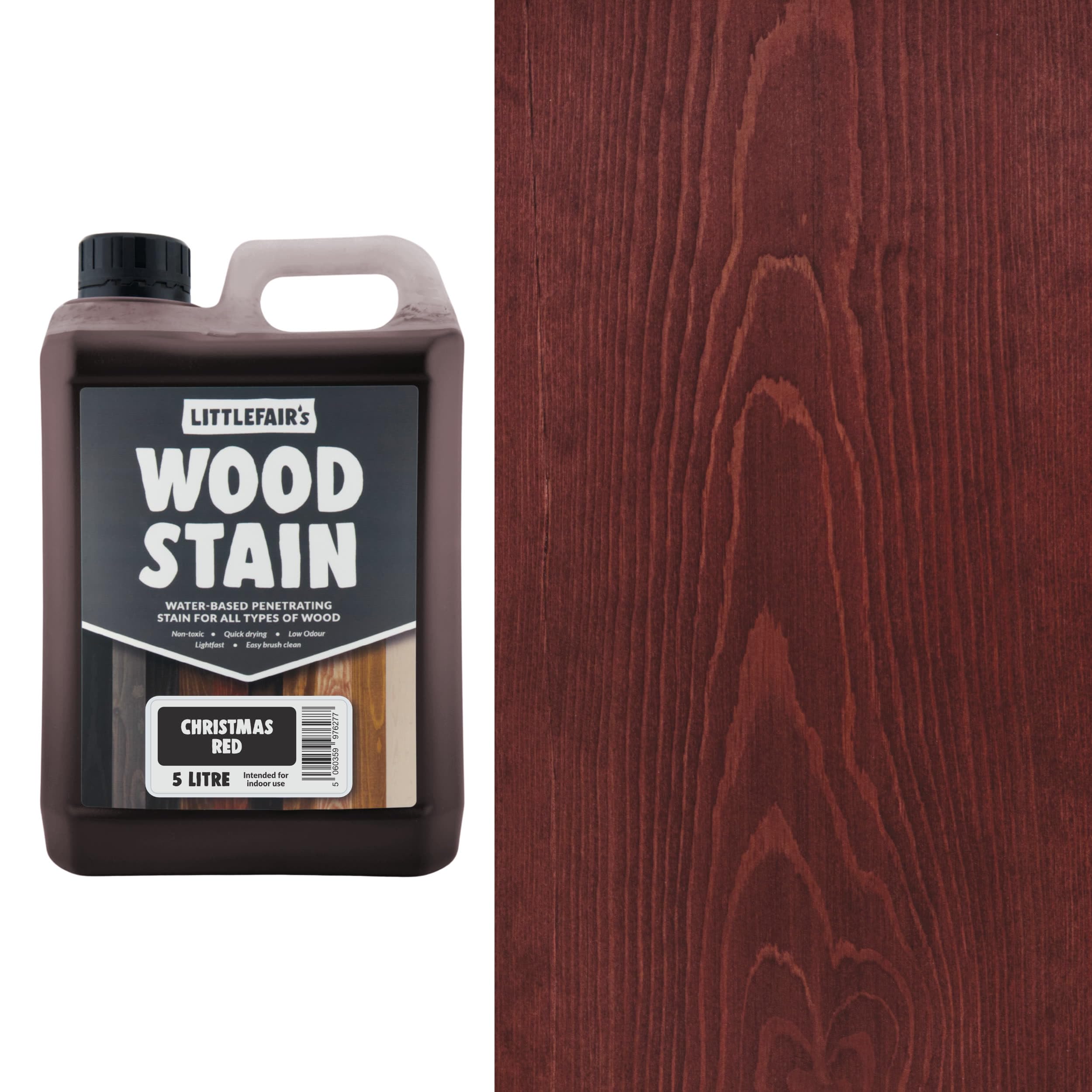 Littlefair's | Water Based Wood Dye | Special Colours Range | Indoor and Outdoor Use | Environmentally Friendly | Christmas Red (5ltr)