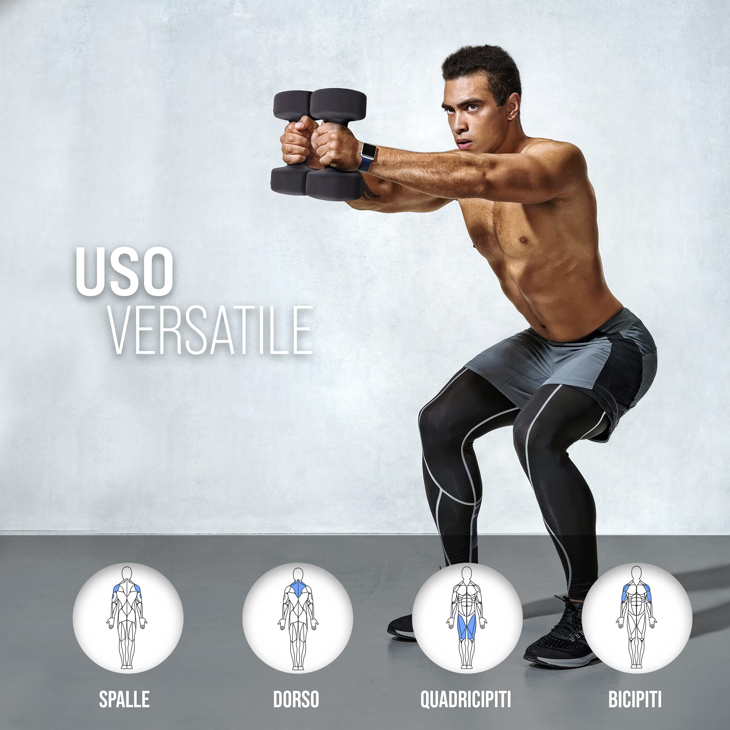 Apollo Set Manubri Palestra Corti| Manubri Fitness, 2x1kg, 2x2kg, 2x3kg | Porta Manubri Incluso | Manubri Palestra per Donne e Uomini | Pesi Palestra | Manubri 1 kg, Manubri 2 kg, Manubri 3 kg
