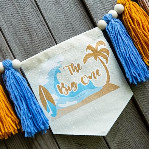 Miniatura 5 de Lintran The Big One - Cartel de cumpleaños de surf, azul, guirnalda de primera silla de bebé, 80.0 x 7.5 pulgadas, unisex