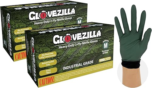GLOVEZILLA Guantes industriales de nitrilo de 2 capas de 8.5 milésimas de pulgada de grosor, desechables, resistentes a desgarros, textura de
