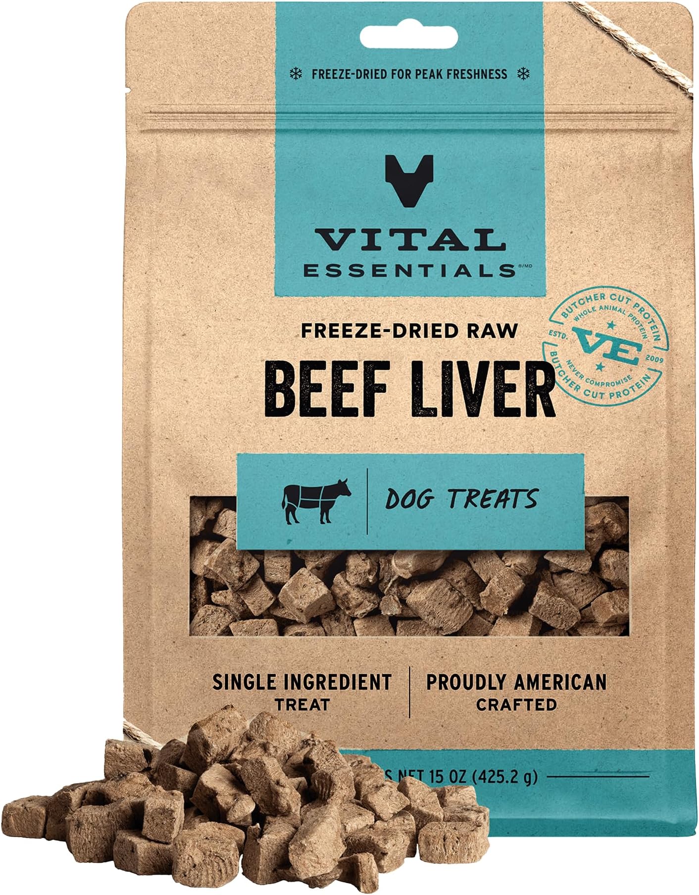 Vital Essentials Freeze Dried Dog Treats | Beef Liver, Single Ingredient | Premium Quality | Grain Free Training Treats for Dogs, 15 oz Bag