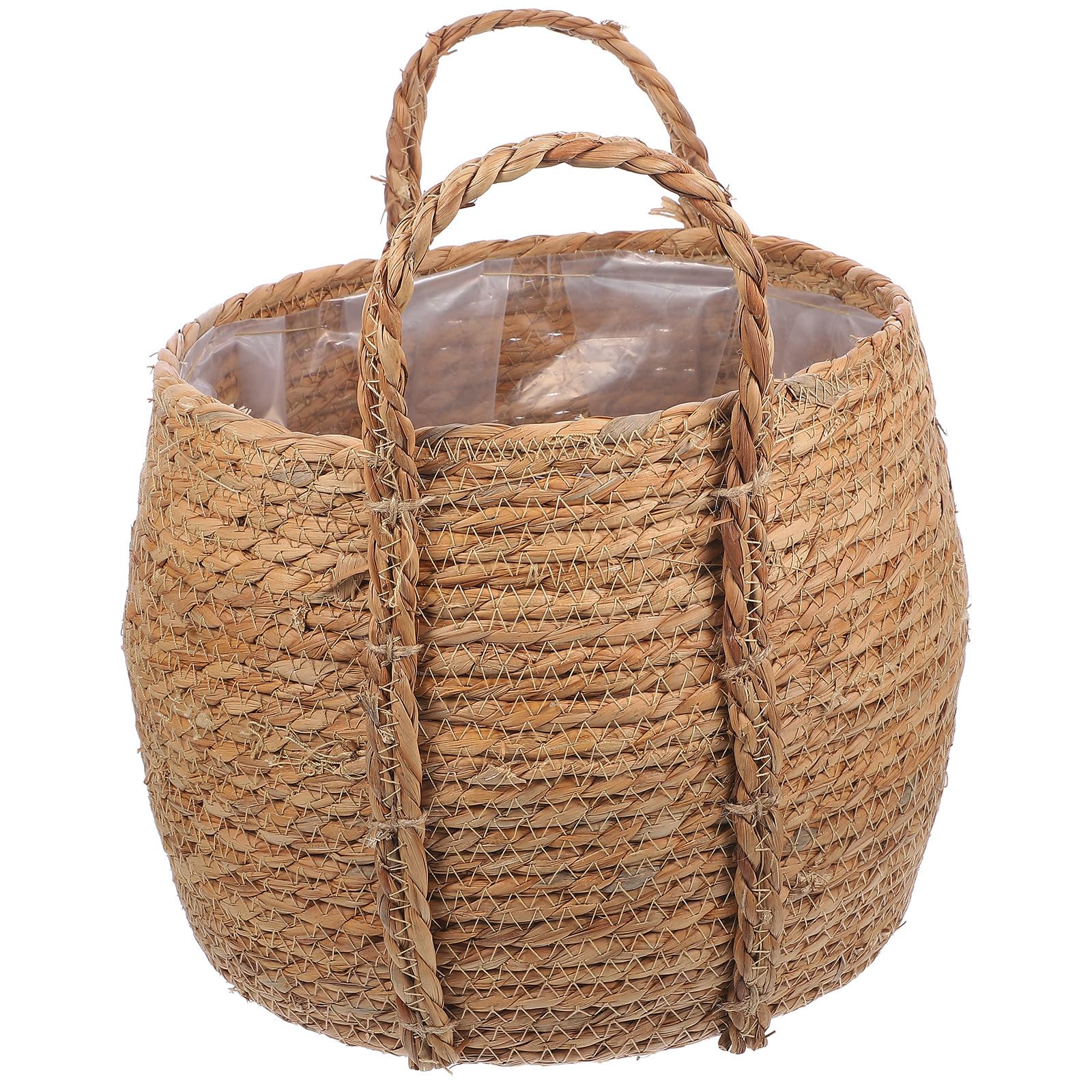 Panier à Plantes Tressé en Jonc de Mer Poignées, Utilisable comme Jardinière D’Intérieur et Panier de Rangement Petit Format