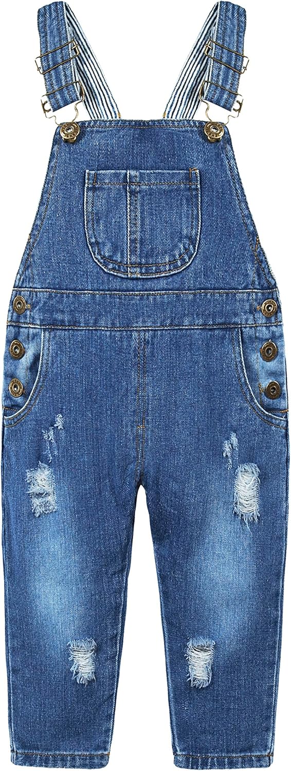 Kidscool Space Baby Little Snap Leg/Crotch Mettal Buttons Reipped Denim Overalls: Clothing