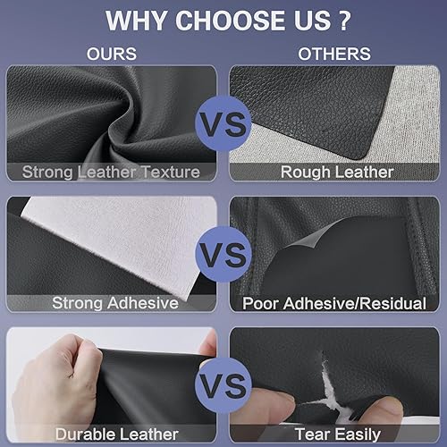 Miniatura 4 de Kit de parches de reparación de cuero autoadhesivo, 31.5 x 16 pulgadas, cinta de reparación de cuero de vinilo grande para muebles, asiento de