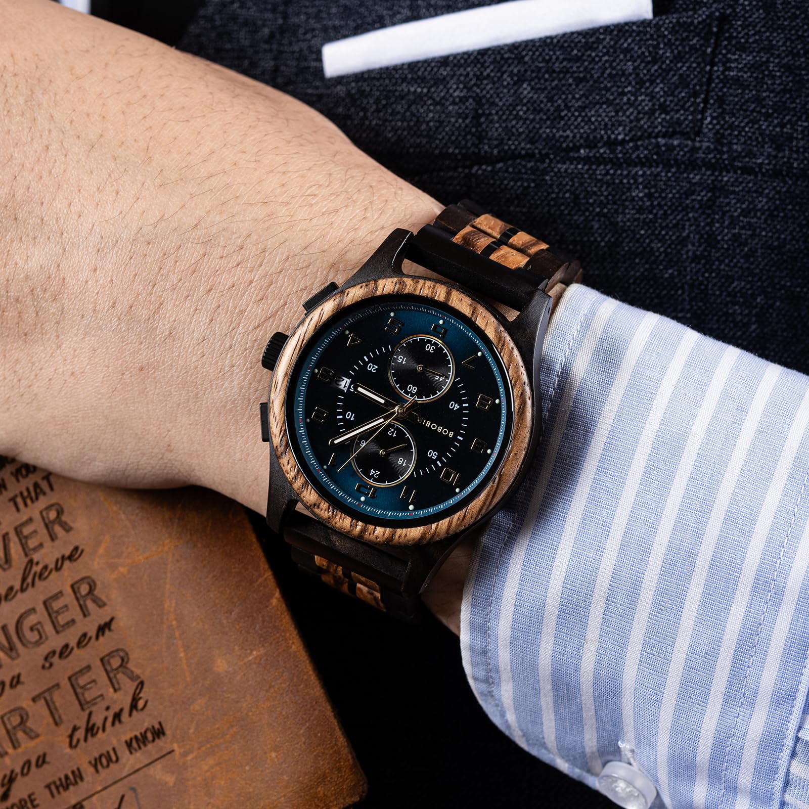 BOBO BIRD Herren Holz Chronograph Uhr - Handgefertigte Multifunktions-Quarz-Armbanduhr, leicht & stilvoll, ideal für Business & Freizeit, tolle Geschenkidee