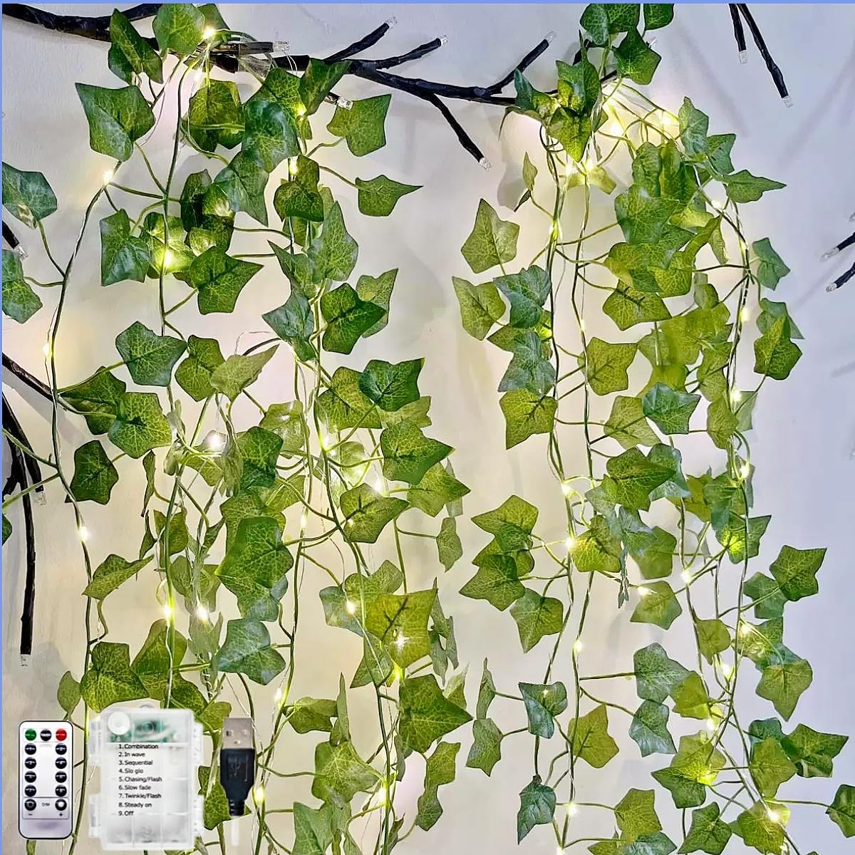 Hhmtaka Warm White Vines With Fairy Lights 10M 100Led Remote Battery/Usb Operated