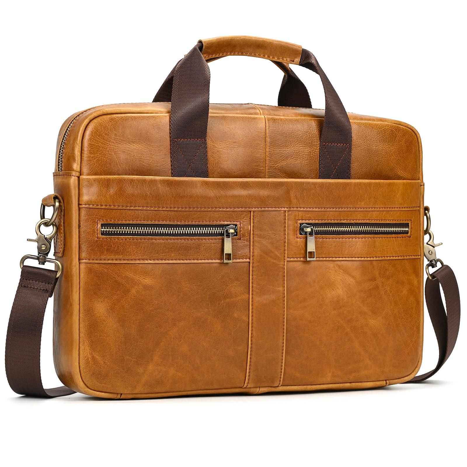 Genuine Leather Briefcase for Men, Laptop Computer Shoulder Bag With Strap, 15.6 Inch Business Travel Work Handbag-image-46