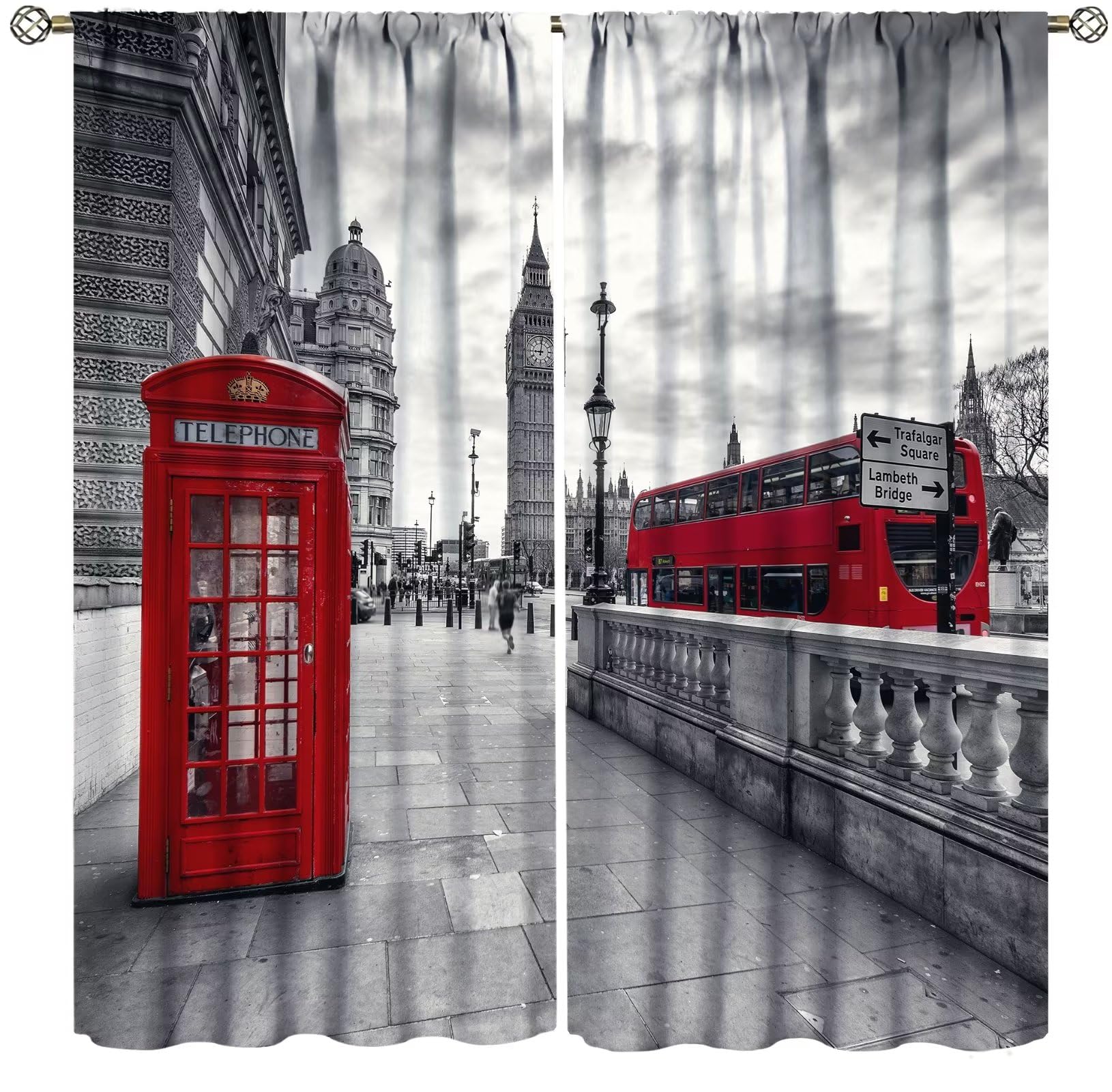 Famous Telephone Booth Curtains London UK Vintage Decor Blackout Rod Pocket Curtains Kids Boys Girls The Big Ben Symbols Bedroom Living Room Window Drapes 2 Panel Set 42x45 Inch