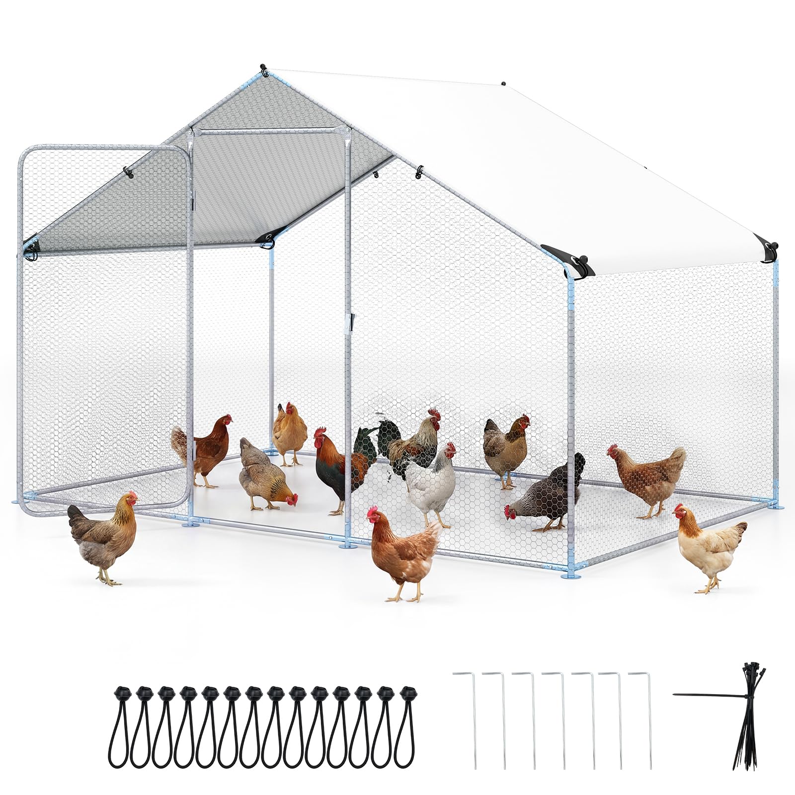 COSTWAY Gallinero para Exterior, Gallinero Grande Exterior con Cubierta Impermeable, Malla Hexagonal y Puerta Bloqueable, Corral de Acero Galvanizado para Aves Patos Gansos Granja, 300 x 203 x 202 cm