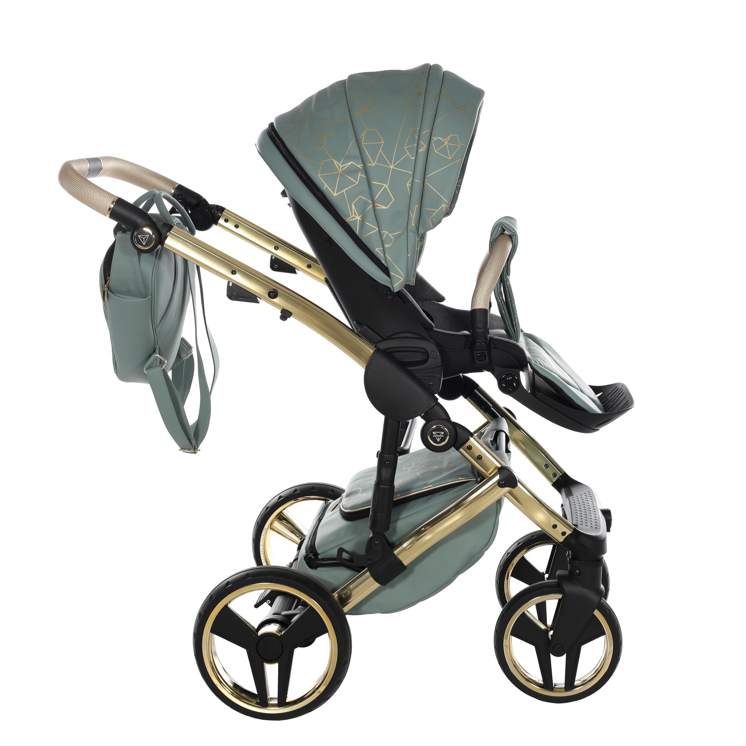 Junama Passeggino TRIO Heart 03 Verde e Oro - 2in1 3in1 4in1 + ombrellino (4 in 1 con Base ISOFIX)