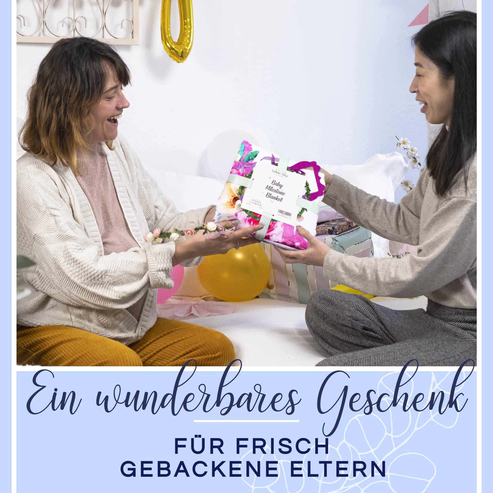 Luka&Lily Baby Meilenstein Decke 150 x 100 cm Rosa Mond Blumen Motto