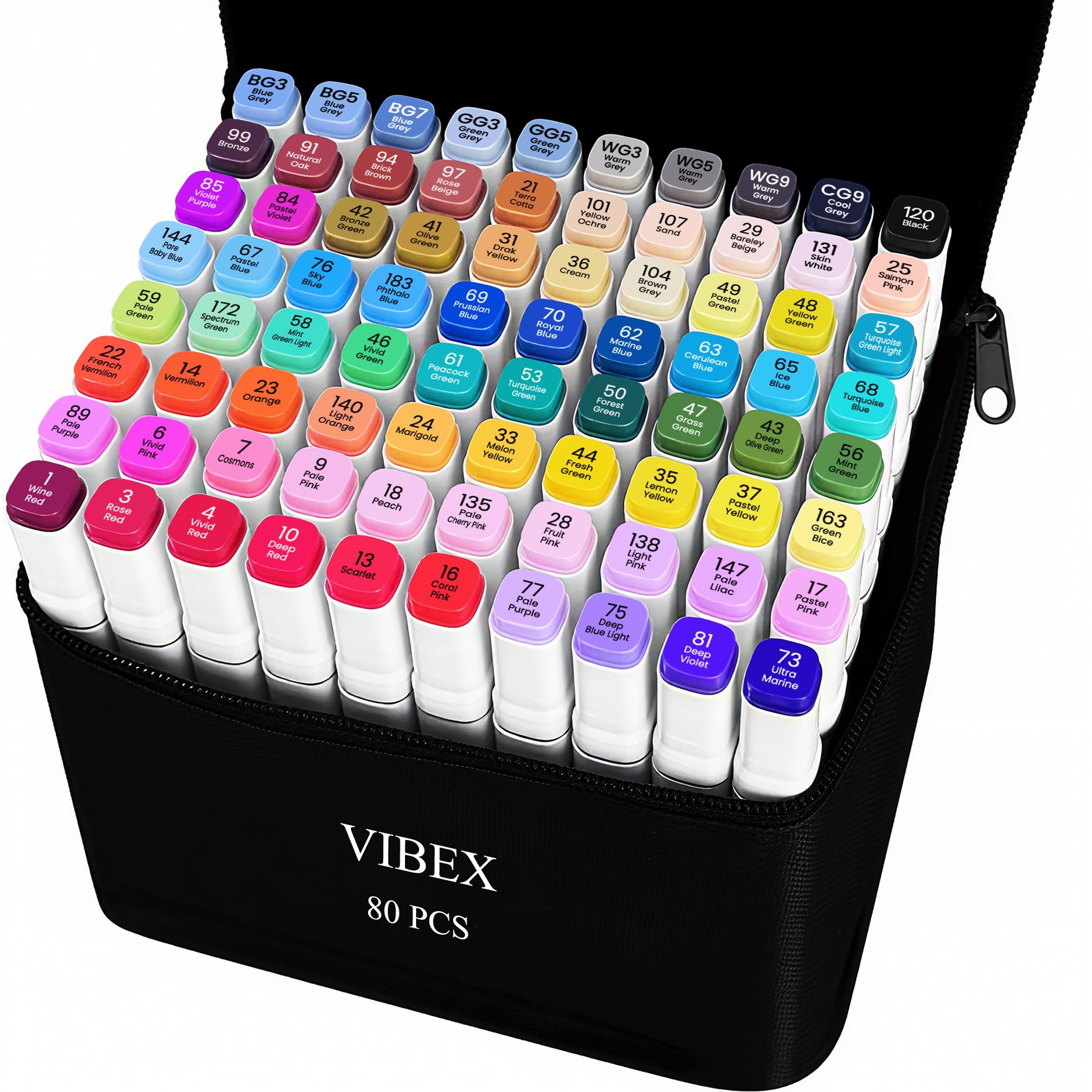 Photo 1 of VIBEX 80 Colors Alcohol Markers with Base Dual Tip Drawing Markers for Adult and Kids Comics Coloring Sketching Illustration - Refillable (80 White)