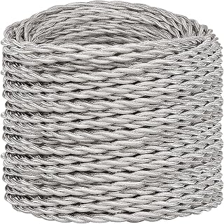 Helunsi 32.8ft Round Cloth Covered Wire,182 Fabric Covered Electrical Cord, 18 Wire Gauge 2-Conductor Rayon Covered Electrical Wire, Vintage Braided Cloth Lamp Cord, DIY Projects (Brown and White)