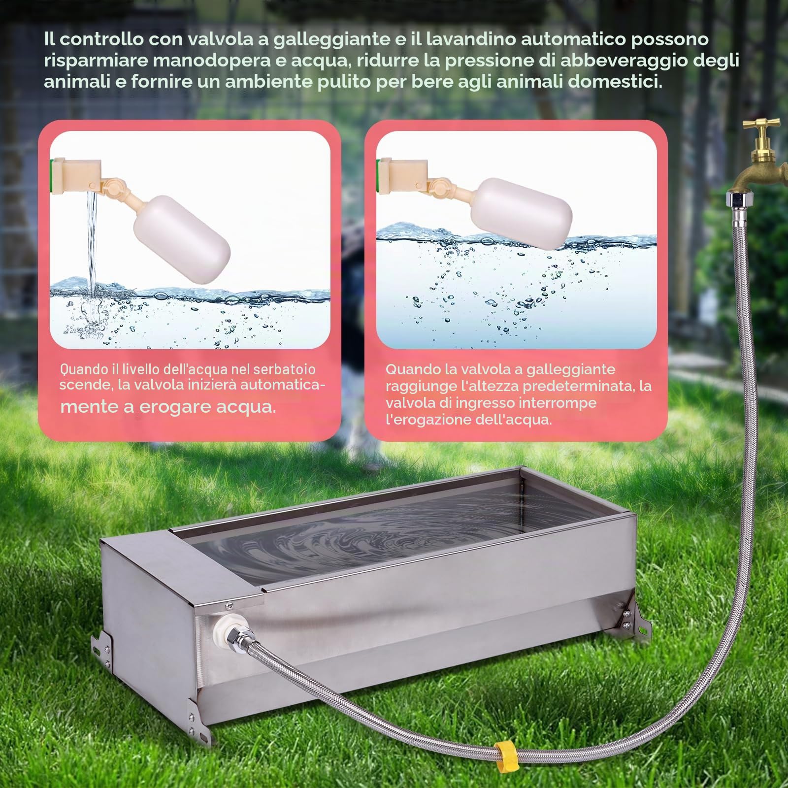 Abbeveratoio Automatico per Cani, Serbatoio Dell'Acqua Potabile con Grande Capacità, Distributore Automatico di Acqua Potabile con Valvola a Galleggiante per Cavallo, Capra, Maiale, Cane, Pecora