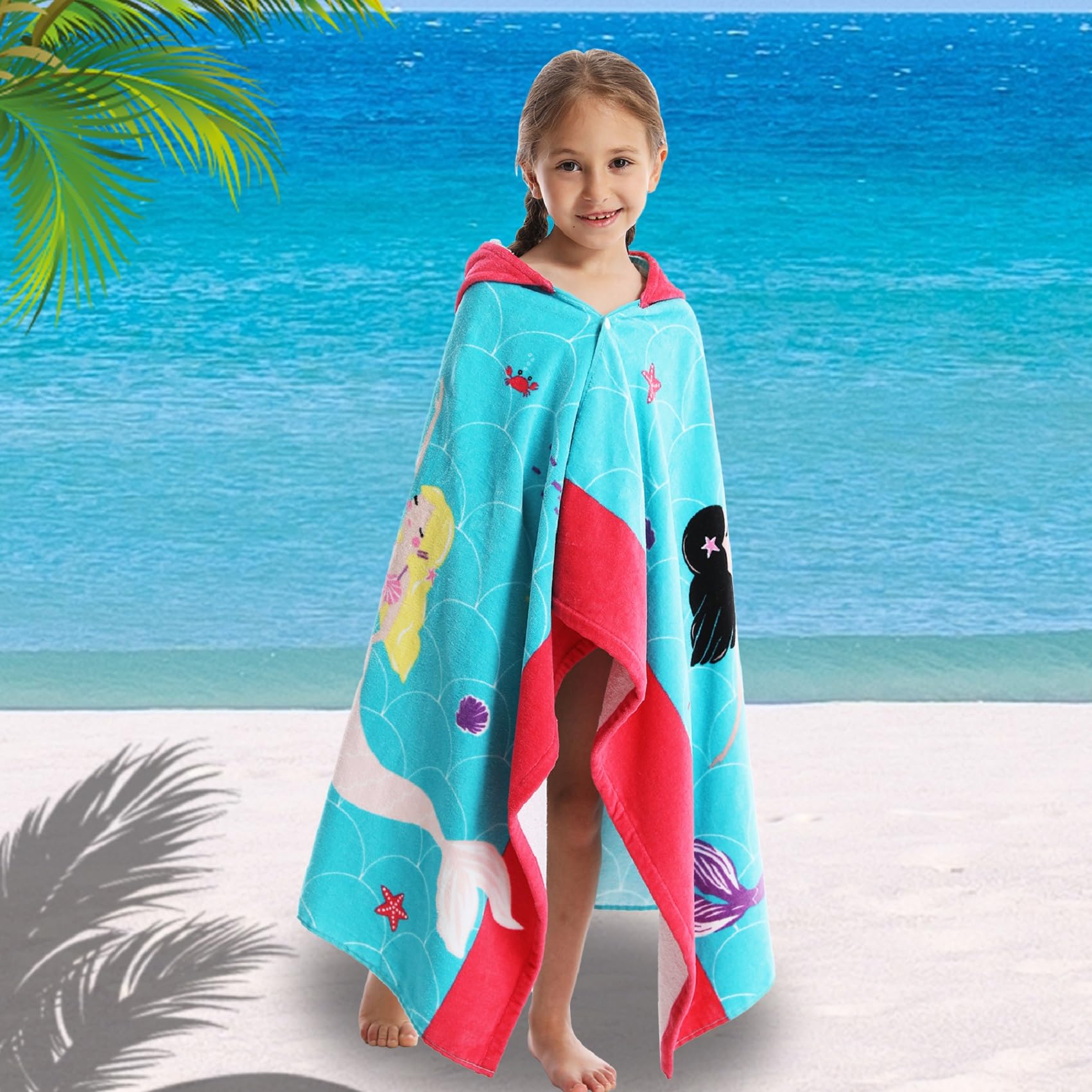 Toalla de Playa con Capucha para niños, para Cubrir la Piscina, súper Absorbente, Lindo Animal de Dibujos Animados, vitalidad Completa