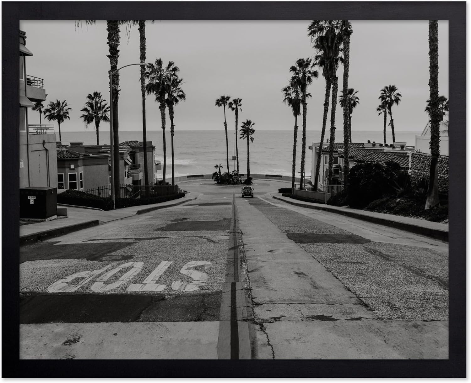 Poster Master San Diego Street Poster - Stop Sign Print - California Photography - Travel Journey - Coastal View - Black & White Art - Monochrome - Ocean or Beach House Wall Decor - 16x20 Black Framed