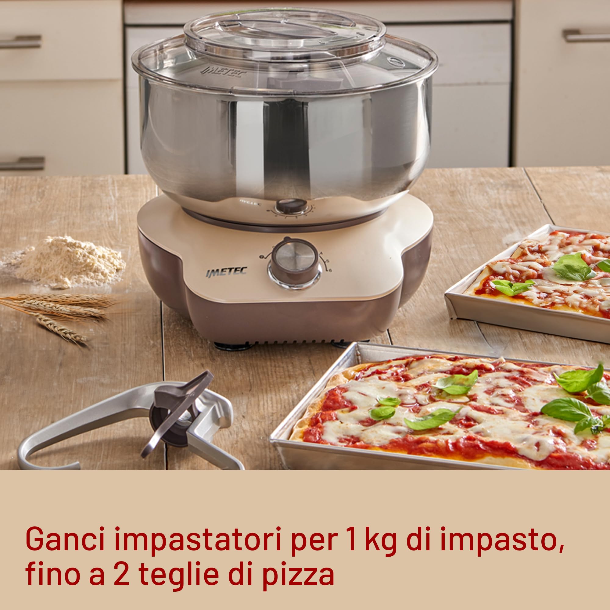 Imetec CakeLover, Impastatrice Planetaria di 5L per Torte, Dolci, Pizza, Pane, Pasta – 1500 W, 6 Velocità, Ciotola in Acciaio Inox, Doppio Gancio, Fruste – Design Compatto, Ricettario Incluso