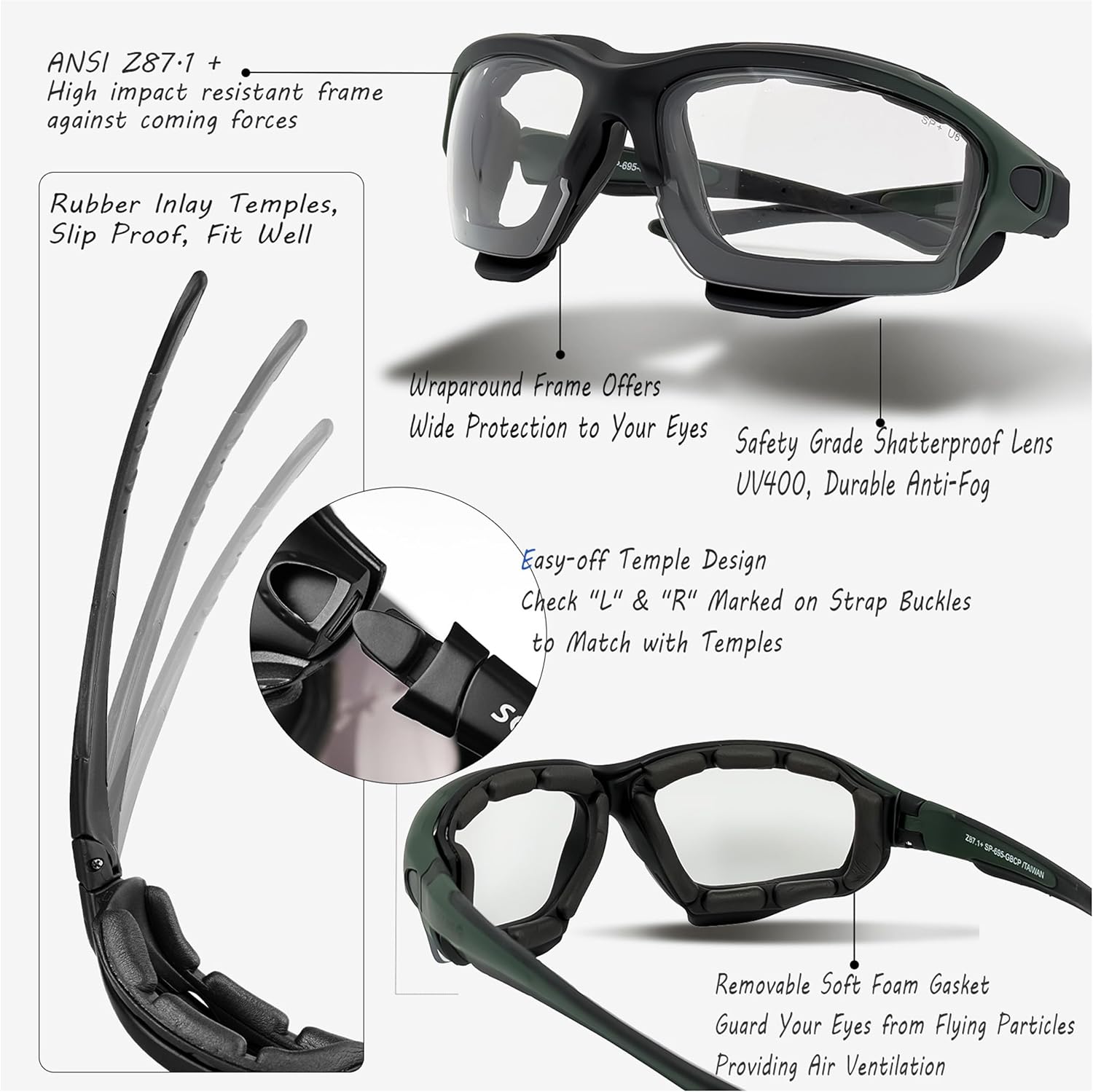 Powersports Safety Goggles, ANSI, Zero‑Pressure, Durable Anti‑Fog, Riding, Hunting Shooting, Fit Men and Women