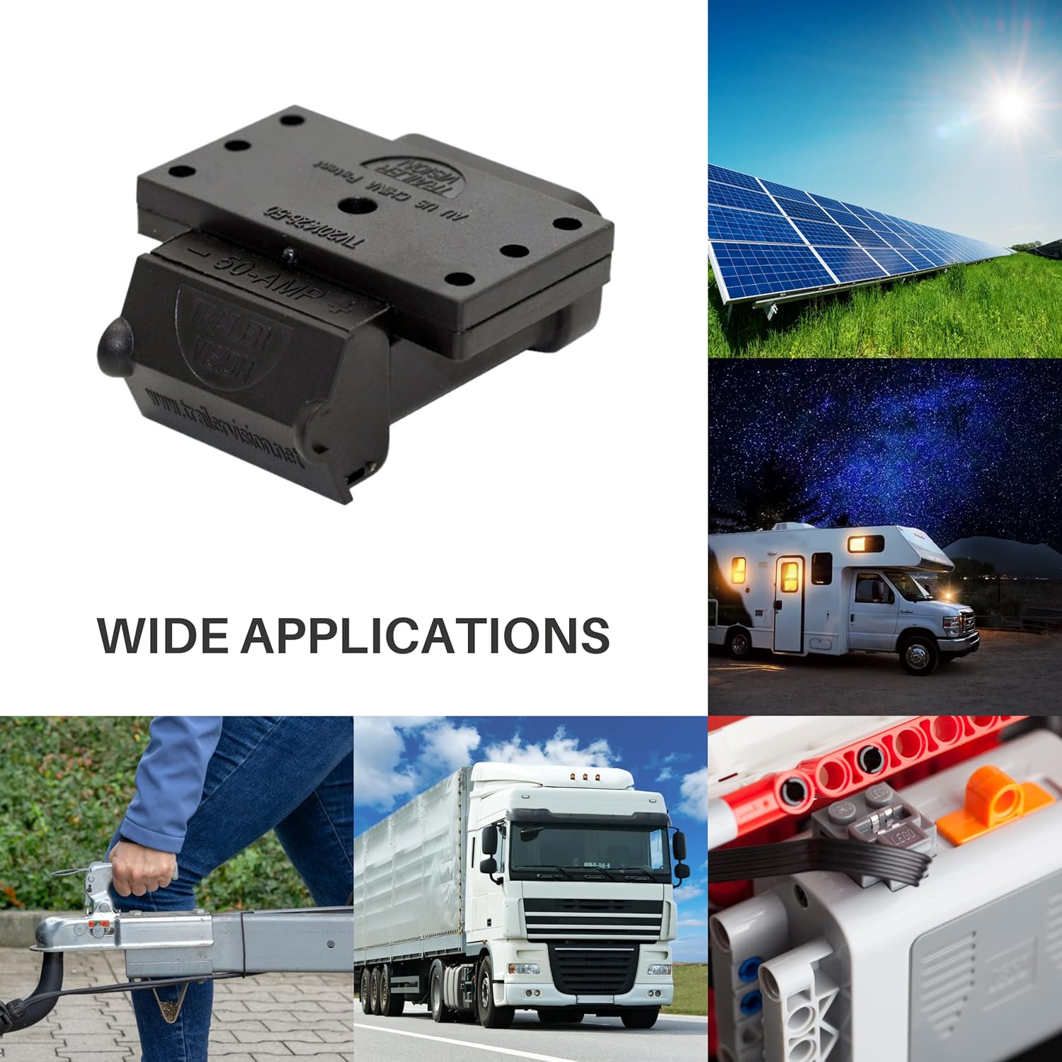 Trailer Vision 50A Battery Boxes Quick Connector Protective Cover Mount Fits Gauge 6-12 AWG 50 Amp Anderson Plug Assembly - Recovery Winch Jumper Cable Trailer Forklift Truck Solar UTV RV 4WD (Black)