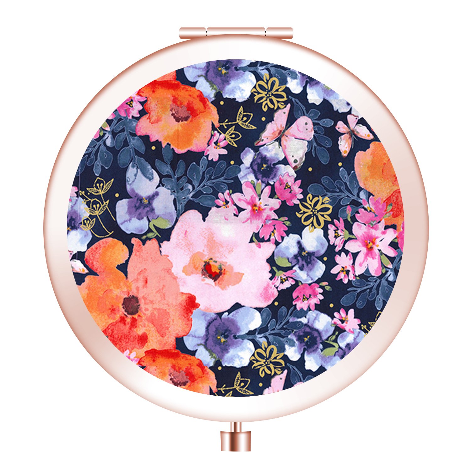 Grehge Light Personlized Pocket Makeup Mirror Double Sides with 2x Magnification and 1 True View Mirror Perfect for Travel - Blue Floral Pattern