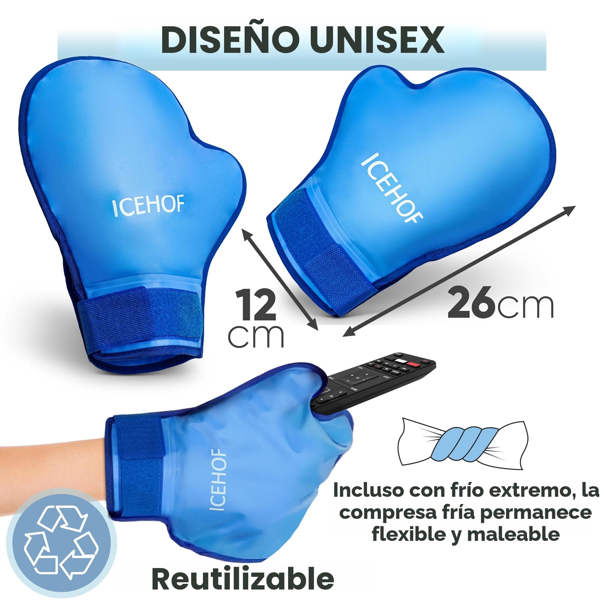 ICEHOF Guantes de refrigeración [2X] Tejido suave – Guantes refrescantes para manos/dedos para quimioterapia/reumatismo – Guantes de gel para el frío