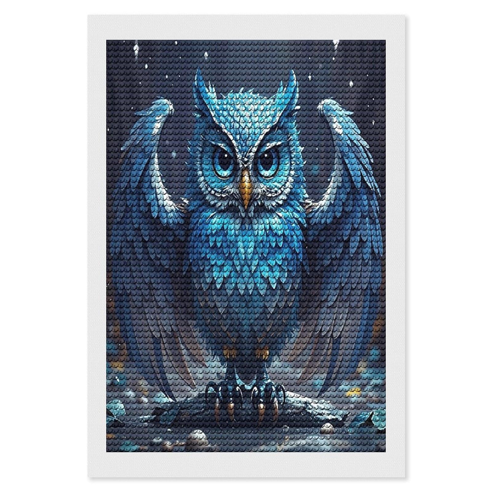 FekiLoot Blue Owl Paint by Numbers Kit for Adults Beginner DIY Diamond Dots Paintings Round Full Drill Diamond Art Kits Picture Diamond Art Painting Kits for Home Decor 8"x12"