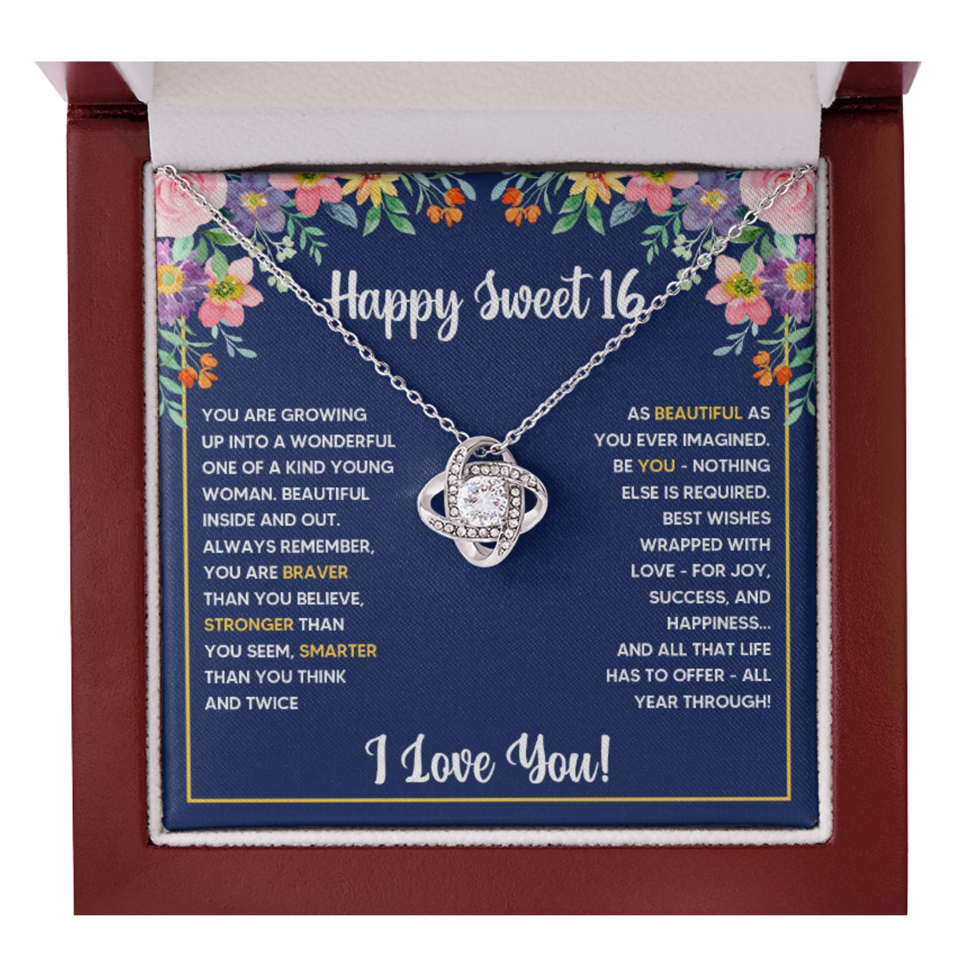 FG Family Gift Mall Sweet 16 Gifts For Girls, 16th Birthday Gifts For 16 Year Old Girl, Happy Sweet Sixteen Bday Card Gift Ideas Necklace with Message Card and Gift Box