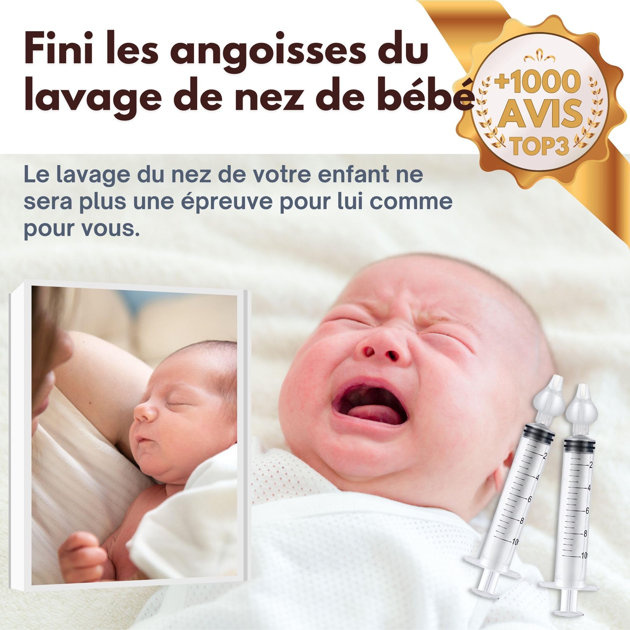 Mouche bébé seringue nasale 10ml ABBICARE™ sans BPA-CE | Kit 4 seringues avec embouts silicone souple + 1 goupillon de nettoyage et guide conseil | Soin nasal puericulture serum physiologique