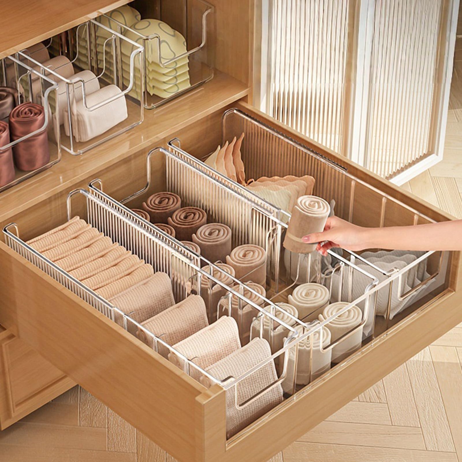 Organizzatori per calzini a scomparti multipli Scatola portaoggetti regolabile per armadio Tessuto traspirante Cassetto per biancheria intima adatto dormitorio Soluzione per riporre piccoli spazi