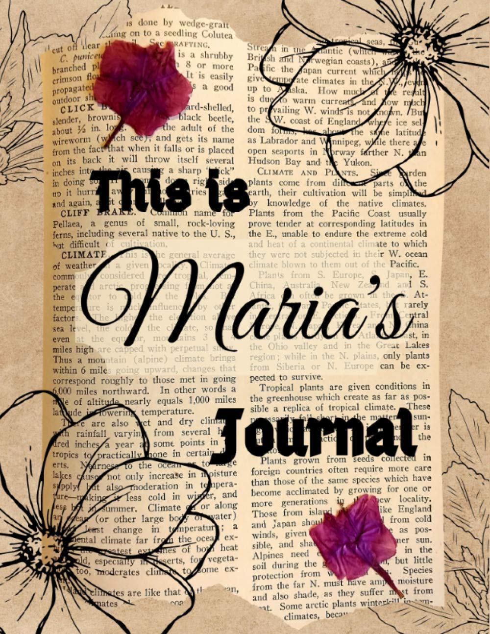 This is Maria’s Journal: Custom Name Personalized Journal with old paper, dry flowers and flower drawings. Brown board Flowered Notebook with Name Maria. A Gift for Women (My Name’s on It! Journals)