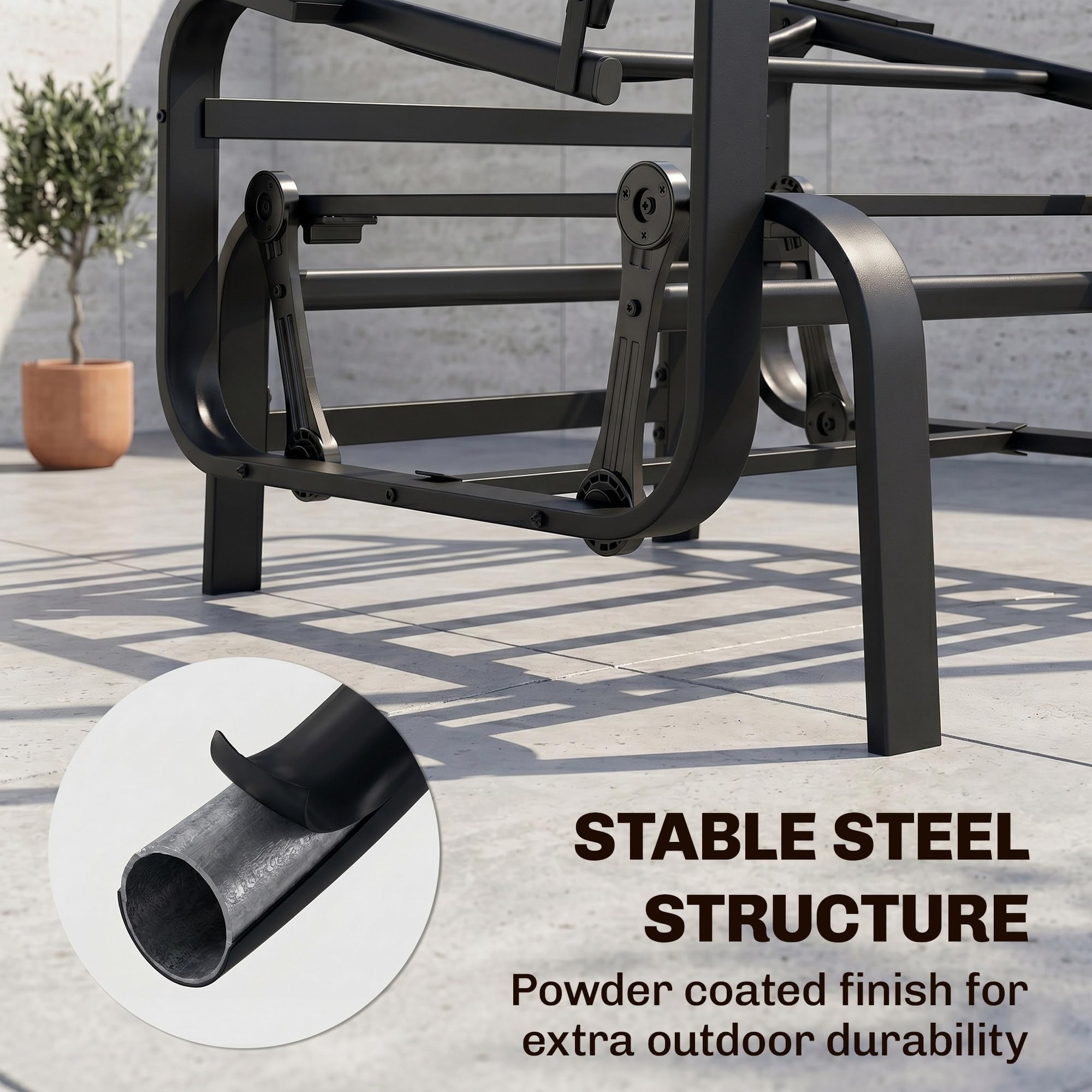 Outsunny Mecedora deslizante para exteriores con marco de metal resistente para jardín, cómoda silla oscilante para patio, patio trasero y piscina, color negro