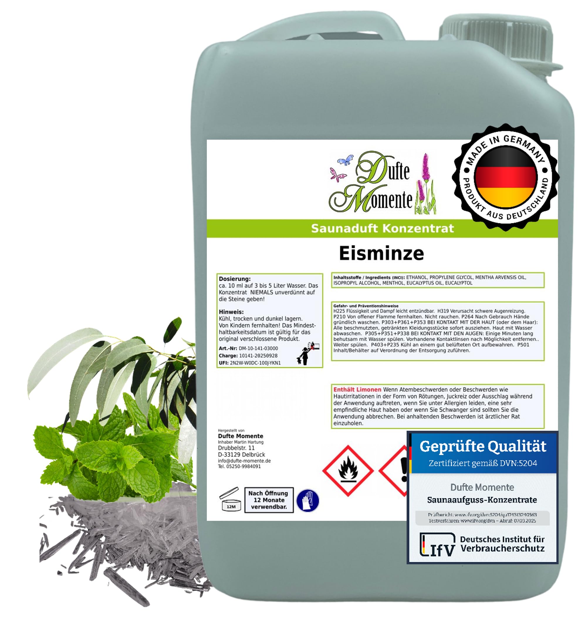 Dufte Momente Saunaaufguss-Konzentrat Eisminze – 3 Liter – intensiv frisch & kühlend – konzentriert & ergiebig – zertifizierte Profi-Qualität – vegan & Made in Germany