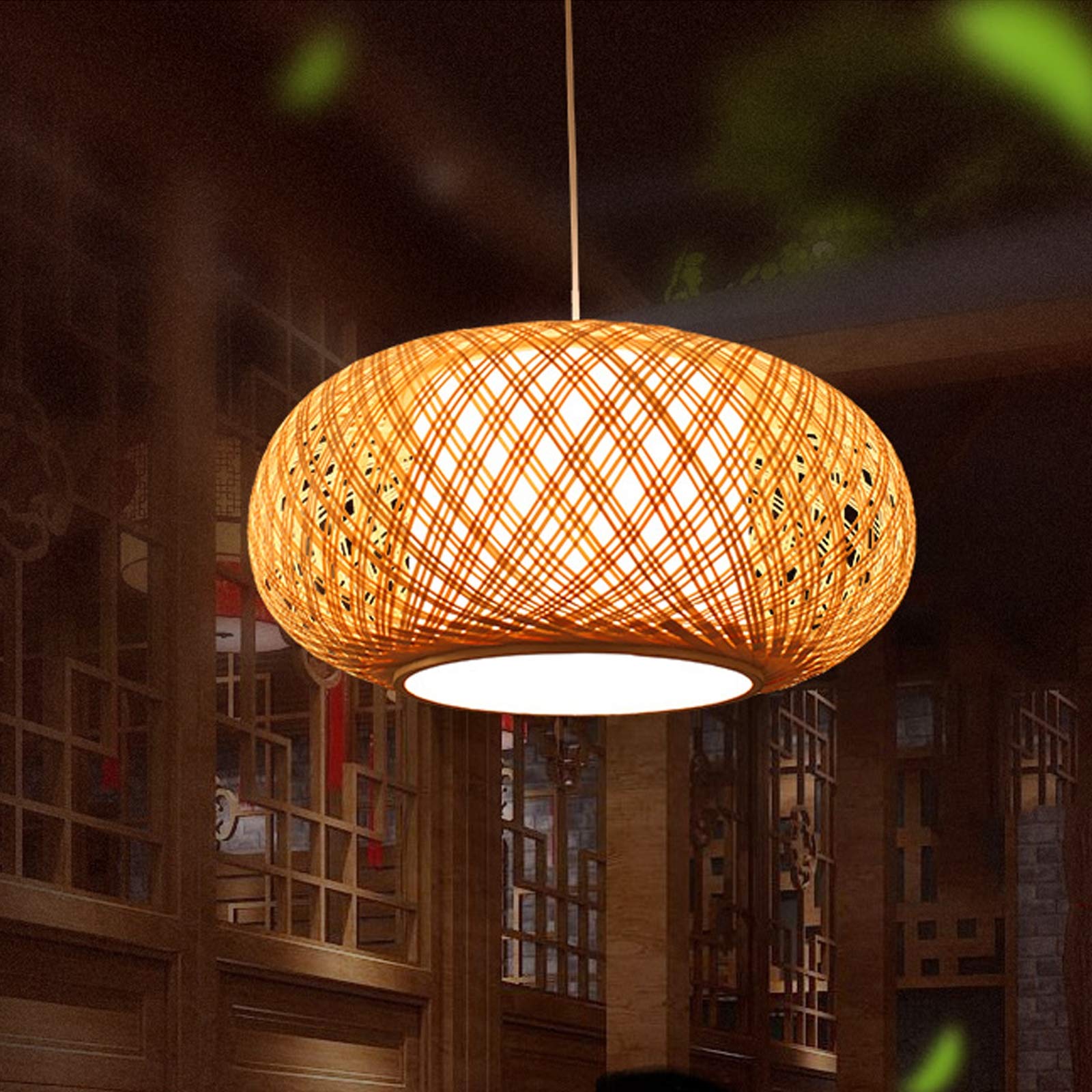 E27 lampa wisząca w stylu retro, naturalny bambus, ręcznie tkana, lampa wisząca, styl vintage, drewno, lampa sufitowa, regulacja wysokości, do jadalni, salonu, sypialni, kuchni, kawiarni, 50 cm