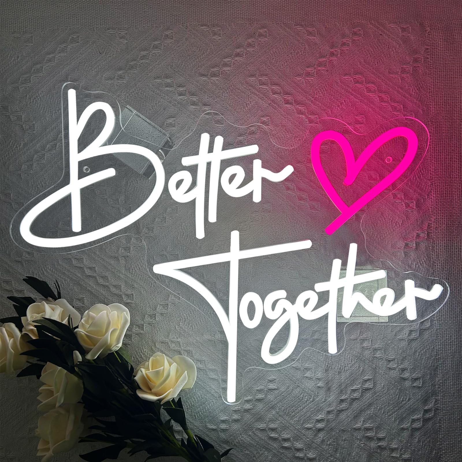 Better Together Cartel de neón de compromiso blanco cálido LED cartel para decoración de pared Letra LED Letra USB Luz de neón para boda, club, aniversario, dormitorio, cumpleaños, fiesta, bar